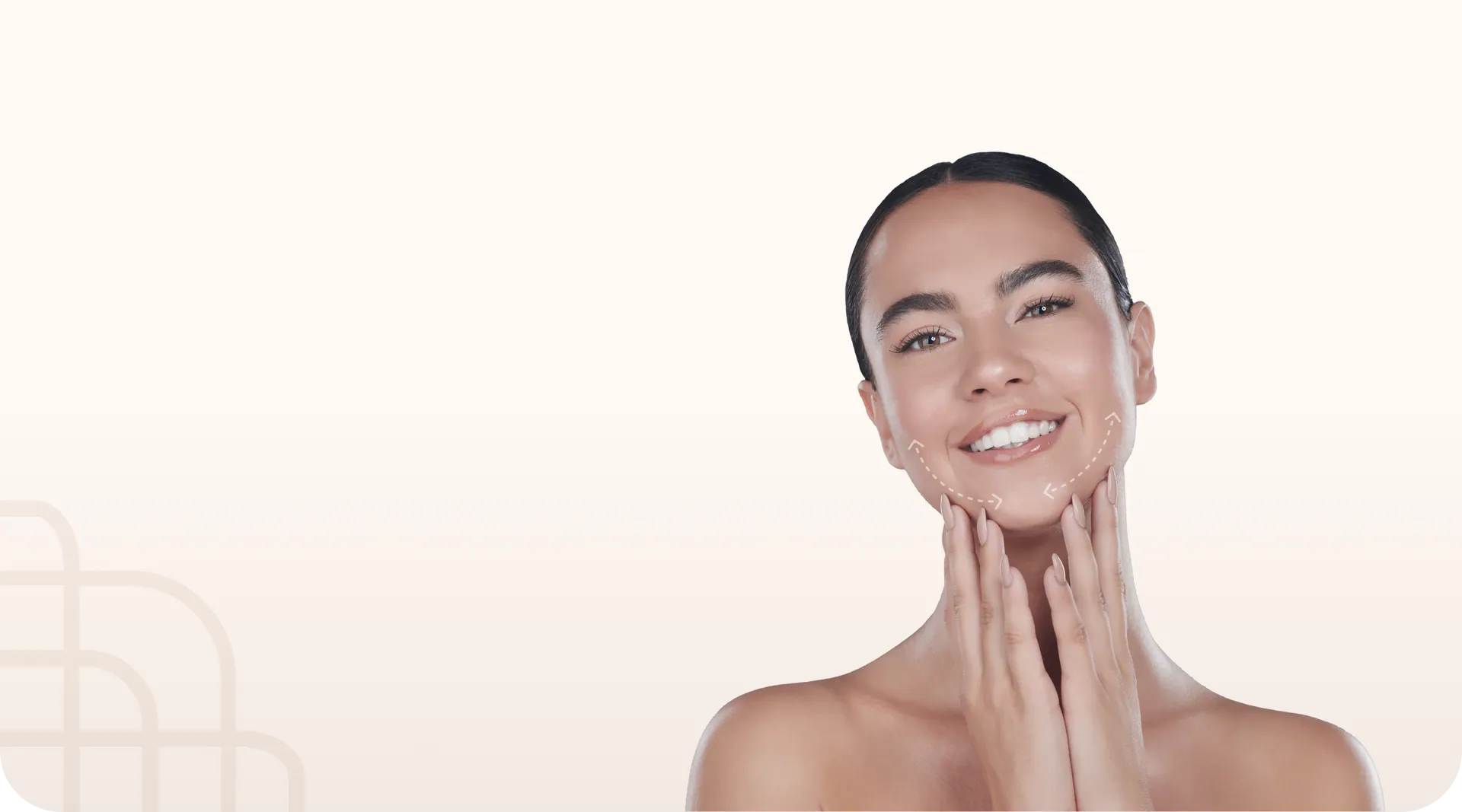 Smiling woman with her hands on her face, otoplasty